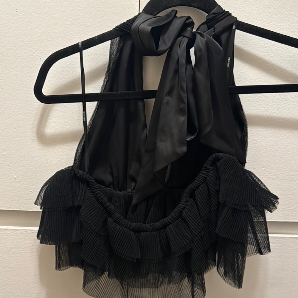 Black Halter Neck Ruffled Top - Picture 3 of 4